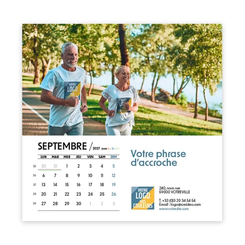 Calendrier chevalet carré (15x15 cm) personnalisé - Logo intégré Valeurs du sport