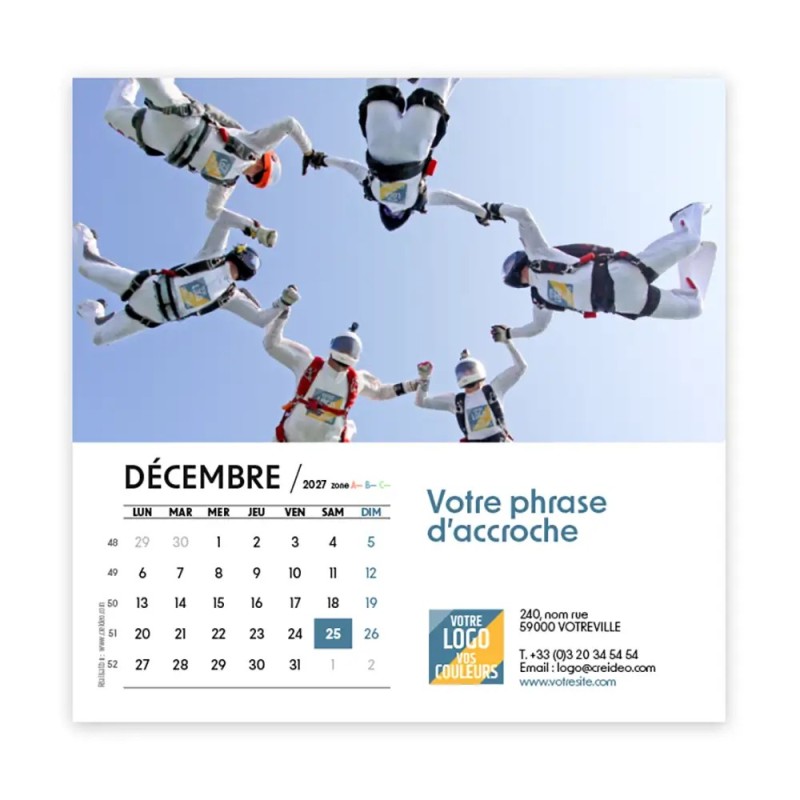Calendrier chevalet carré (15x15 cm) personnalisé - Logo intégré Valeurs du sport
