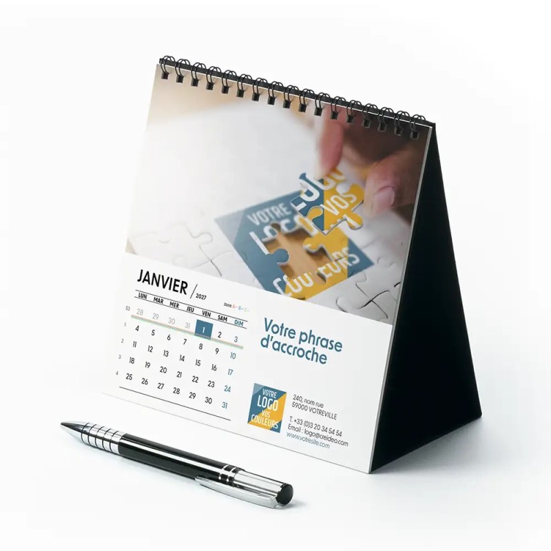Calendrier chevalet carré (15x15 cm) personnalisé - Logo intégré Réseau