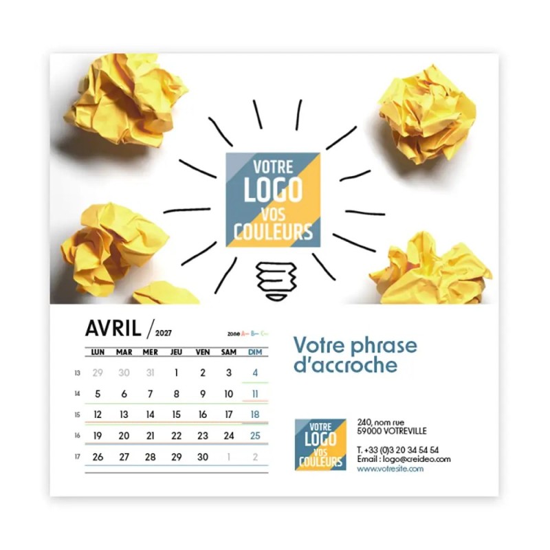 Calendrier chevalet carré (15x15 cm) personnalisé - Logo intégré Réseau