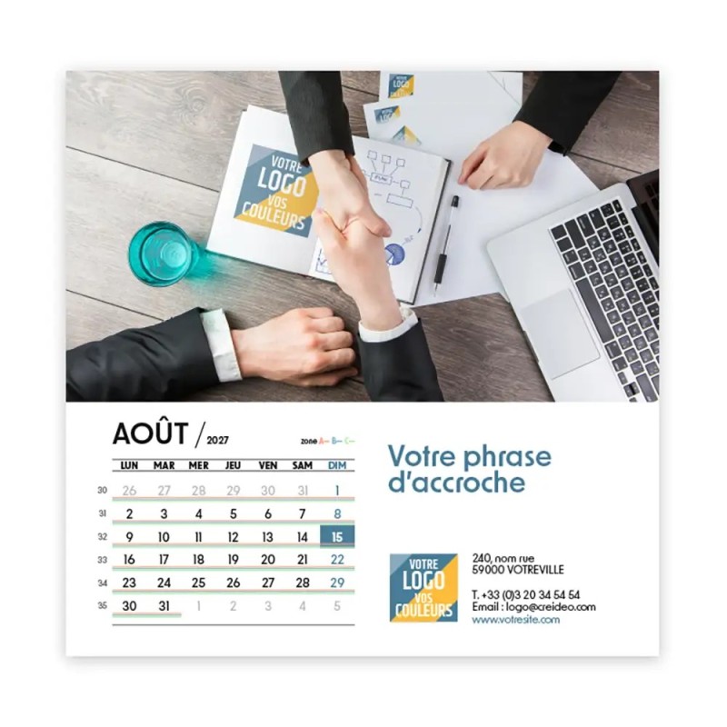 Calendrier chevalet carré (15x15 cm) personnalisé - Logo intégré Réseau