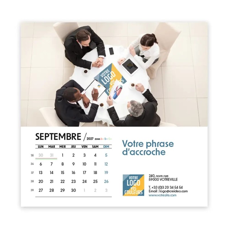 Calendrier chevalet carré (15x15 cm) personnalisé - Logo intégré Réseau