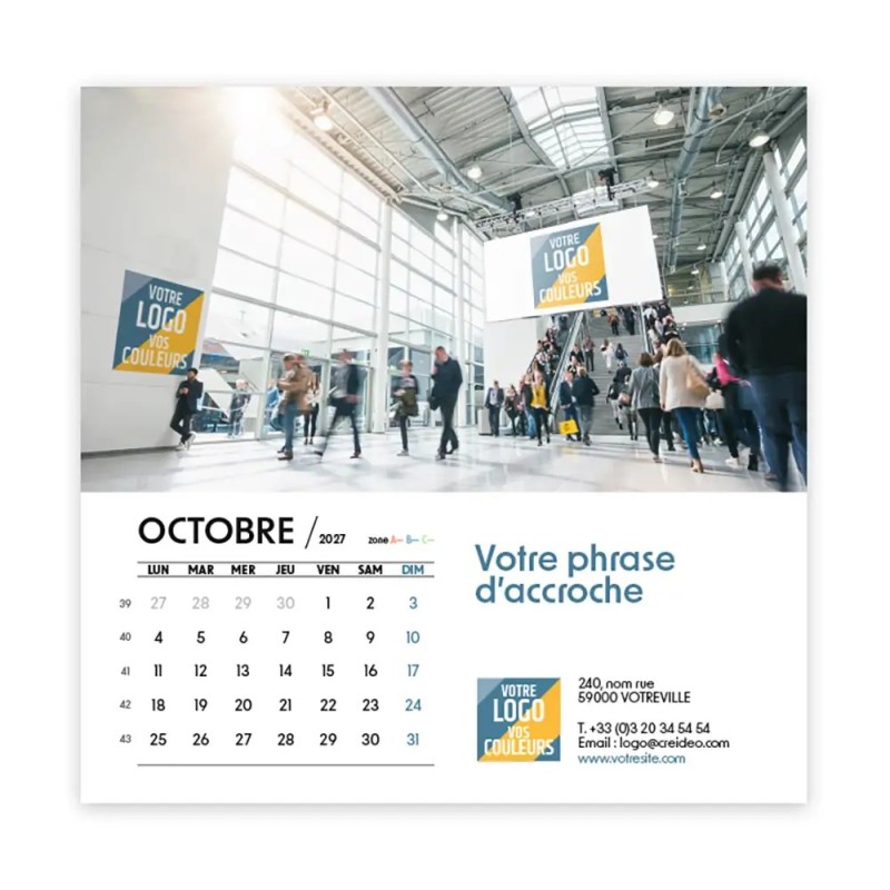 Calendrier chevalet carré (15x15 cm) personnalisé - Logo intégré Réseau