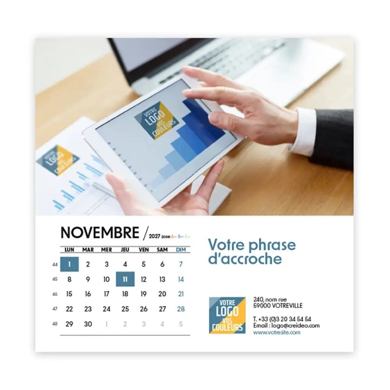 Calendrier chevalet carré (15x15 cm) personnalisé - Logo intégré Réseau