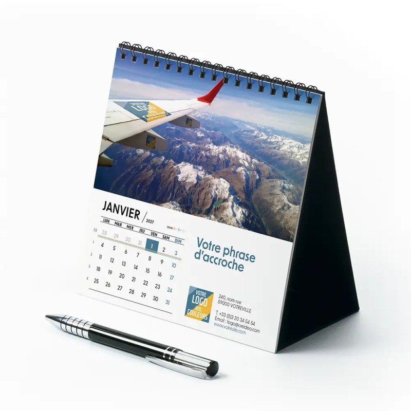 Calendrier chevalet carré (15x15 cm) personnalisé - Logo intégré Voyage