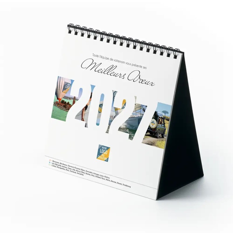 Calendrier chevalet carré (15x15 cm) personnalisé - Logo intégré Voyage