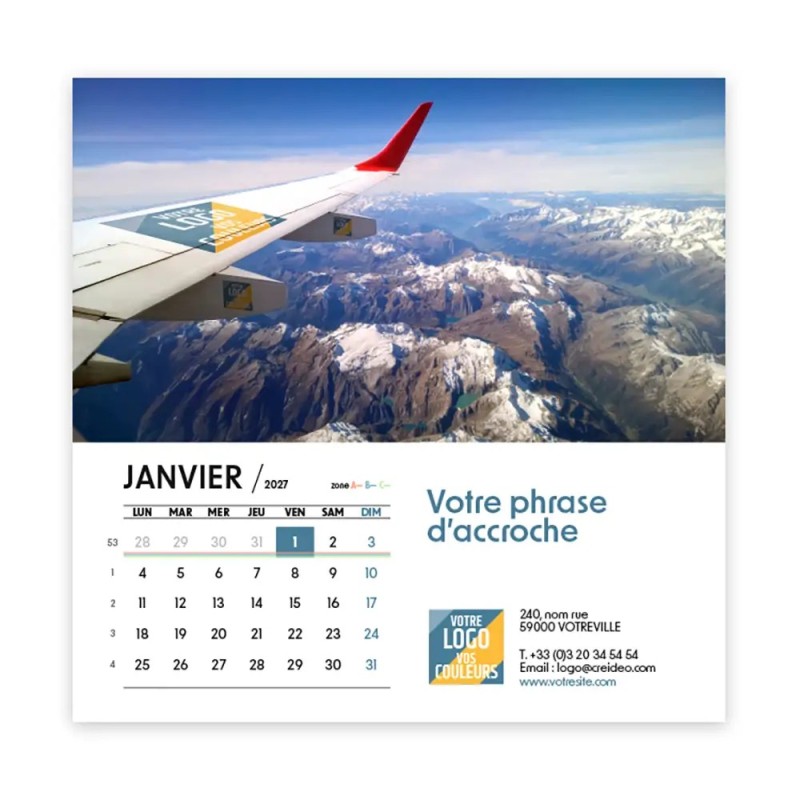 Calendrier chevalet carré (15x15 cm) personnalisé - Logo intégré Voyage