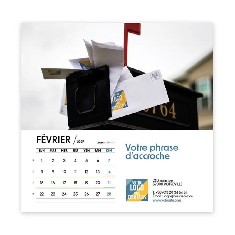 Calendrier chevalet carré (15x15 cm) personnalisé - Logo intégré Voyage