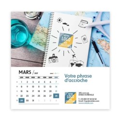 Calendrier chevalet carré (15x15 cm) personnalisé - Logo intégré Voyage