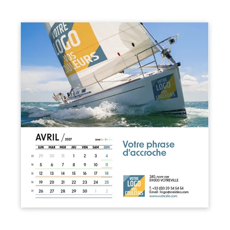 Calendrier chevalet carré (15x15 cm) personnalisé - Logo intégré Voyage