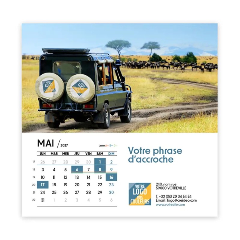 Calendrier chevalet carré (15x15 cm) personnalisé - Logo intégré Voyage