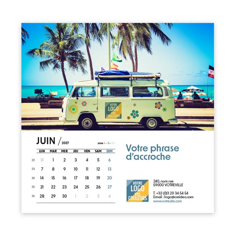 Calendrier chevalet carré (15x15 cm) personnalisé - Logo intégré Voyage