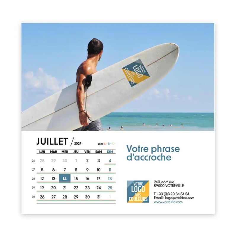 Calendrier chevalet carré (15x15 cm) personnalisé - Logo intégré Voyage