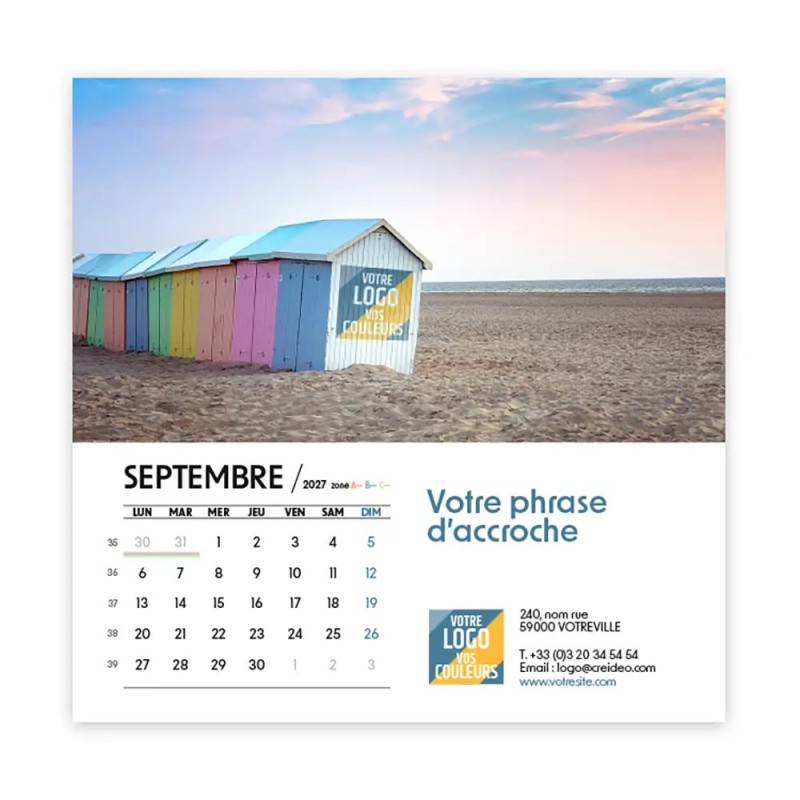 Calendrier chevalet carré (15x15 cm) personnalisé - Logo intégré Voyage