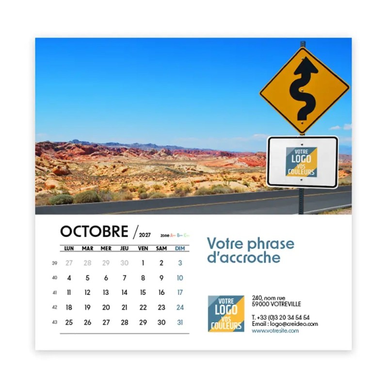 Calendrier chevalet carré (15x15 cm) personnalisé - Logo intégré Voyage