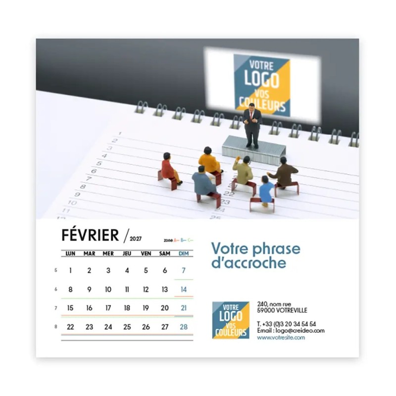 Calendrier chevalet carré (15x15 cm) personnalisé - Logo intégré Miniature