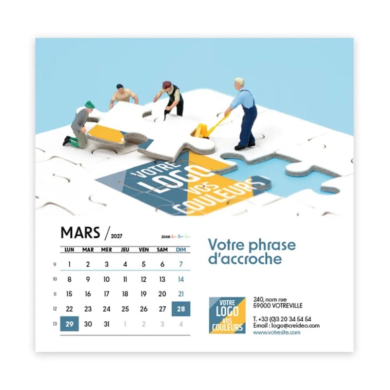 Calendrier chevalet carré (15x15 cm) personnalisé - Logo intégré Miniature