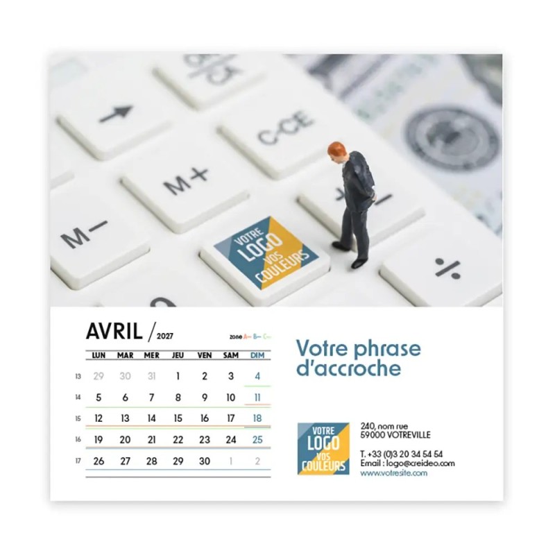 Calendrier chevalet carré (15x15 cm) personnalisé - Logo intégré Miniature