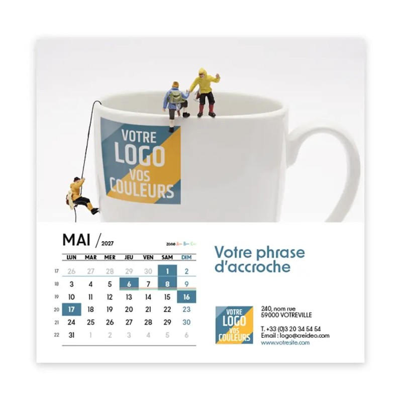 Calendrier chevalet carré (15x15 cm) personnalisé - Logo intégré Miniature