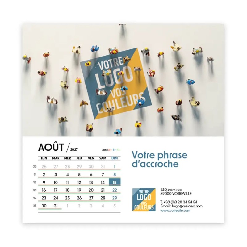 Calendrier chevalet carré (15x15 cm) personnalisé - Logo intégré Miniature