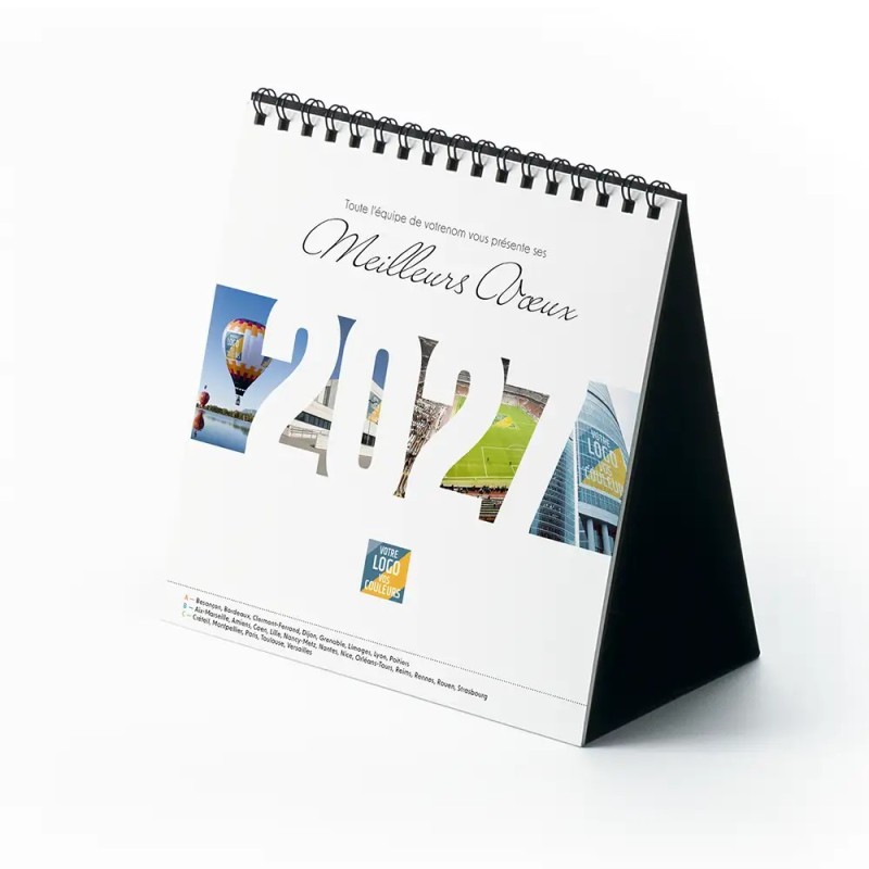 Calendrier chevalet carré (15x15 cm) personnalisé - Logo intégré Giga