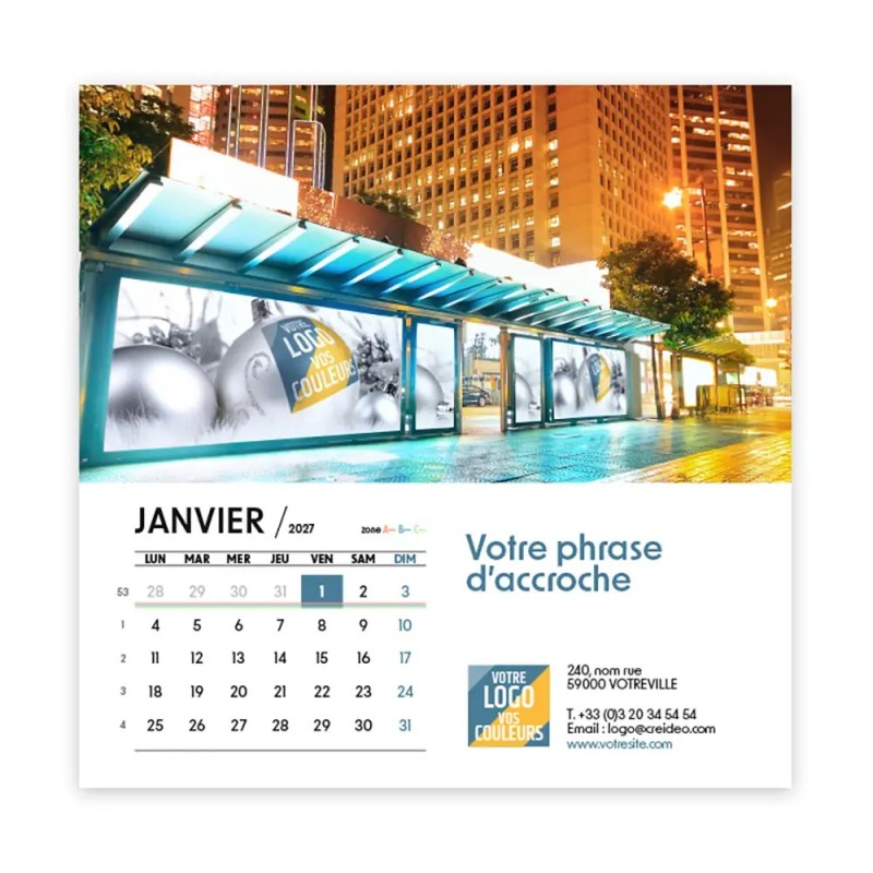 Calendrier chevalet carré (15x15 cm) personnalisé - Logo intégré Giga