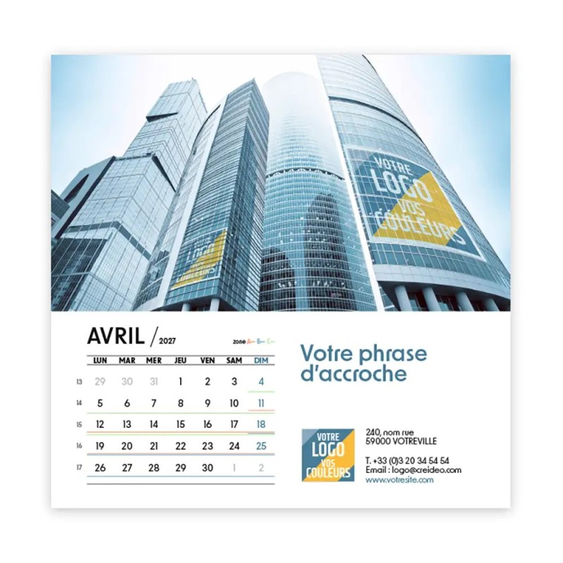 Calendrier chevalet carré (15x15 cm) personnalisé - Logo intégré Giga