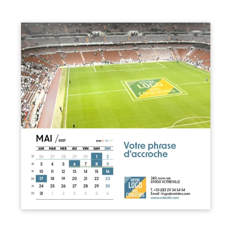 Calendrier chevalet carré (15x15 cm) personnalisé - Logo intégré Giga