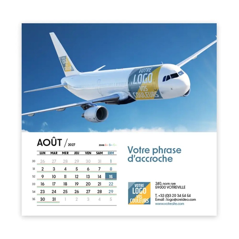 Calendrier chevalet carré (15x15 cm) personnalisé - Logo intégré Giga