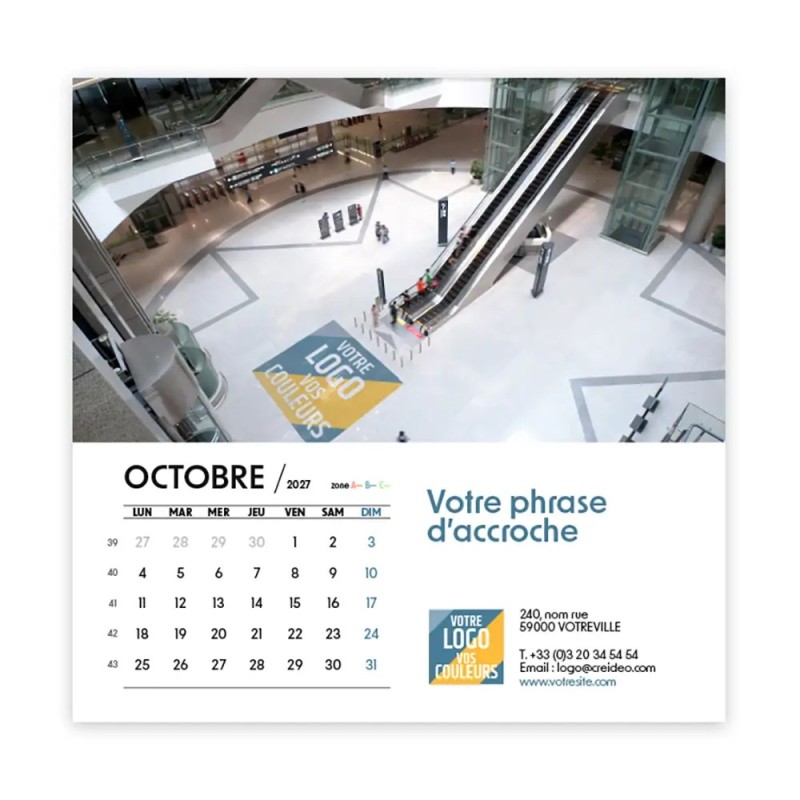 Calendrier chevalet carré (15x15 cm) personnalisé - Logo intégré Giga