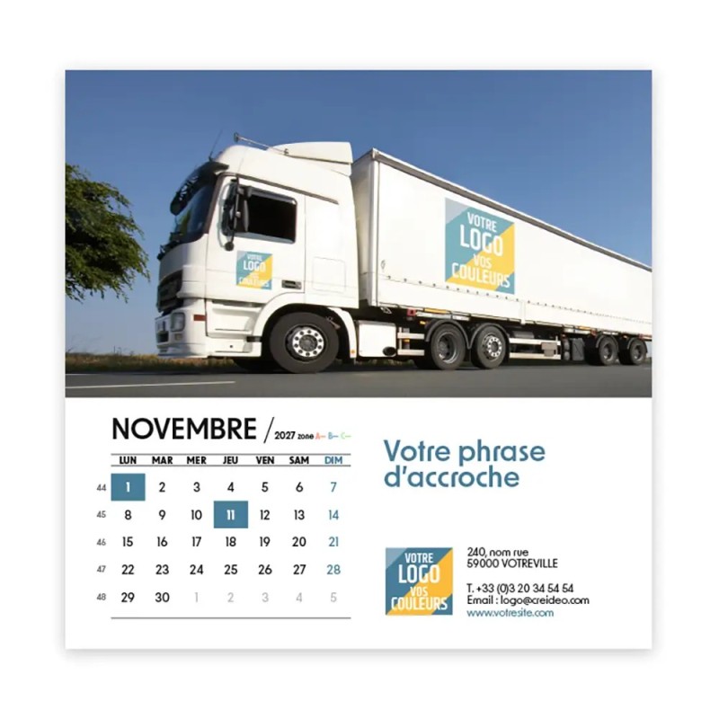 Calendrier chevalet carré (15x15 cm) personnalisé - Logo intégré Giga