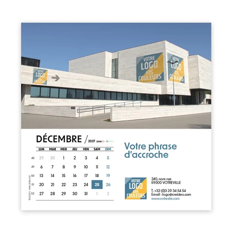 Calendrier chevalet carré (15x15 cm) personnalisé - Logo intégré Giga