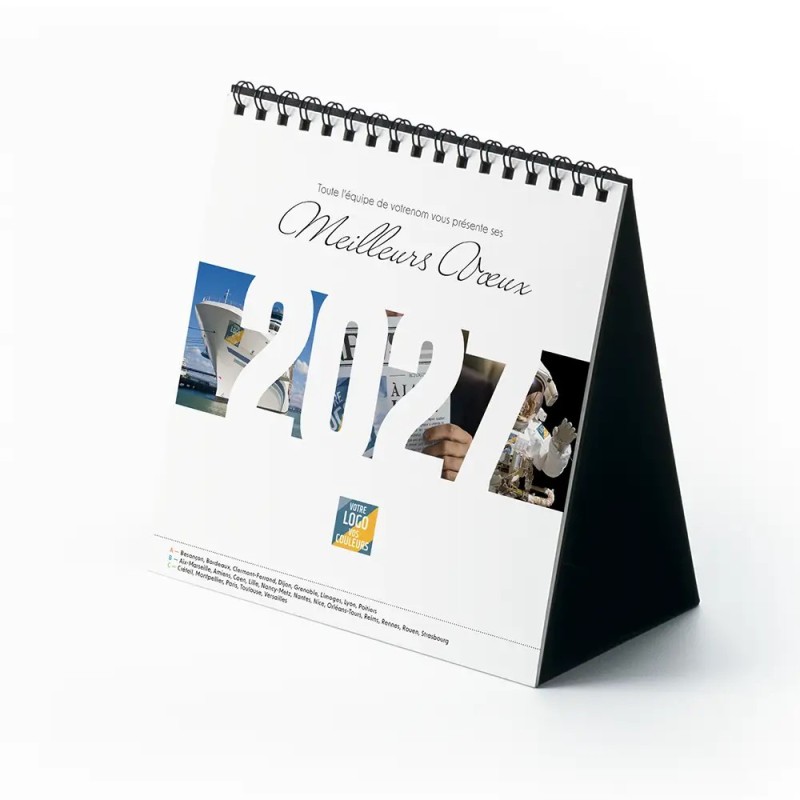 Calendrier chevalet carré (15x15 cm) personnalisé - Logo intégré Visio