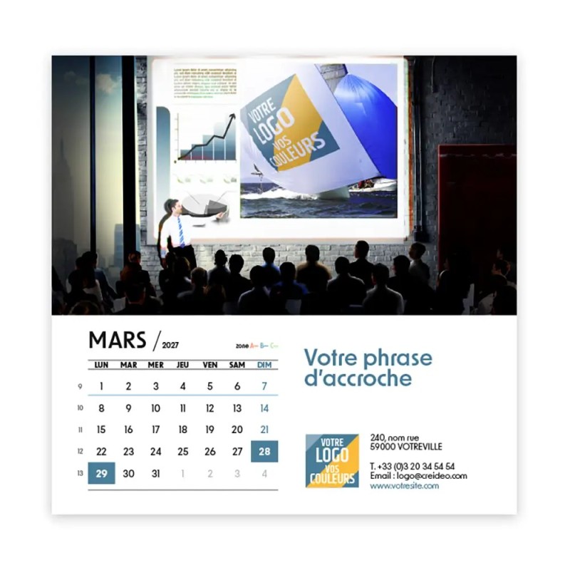 Calendrier chevalet carré (15x15 cm) personnalisé - Logo intégré Visio