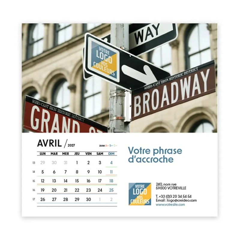 Calendrier chevalet carré (15x15 cm) personnalisé - Logo intégré Visio