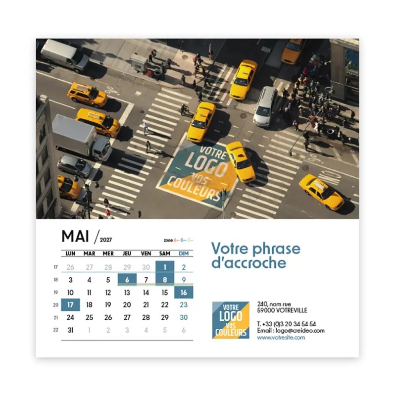 Calendrier chevalet carré (15x15 cm) personnalisé - Logo intégré Visio