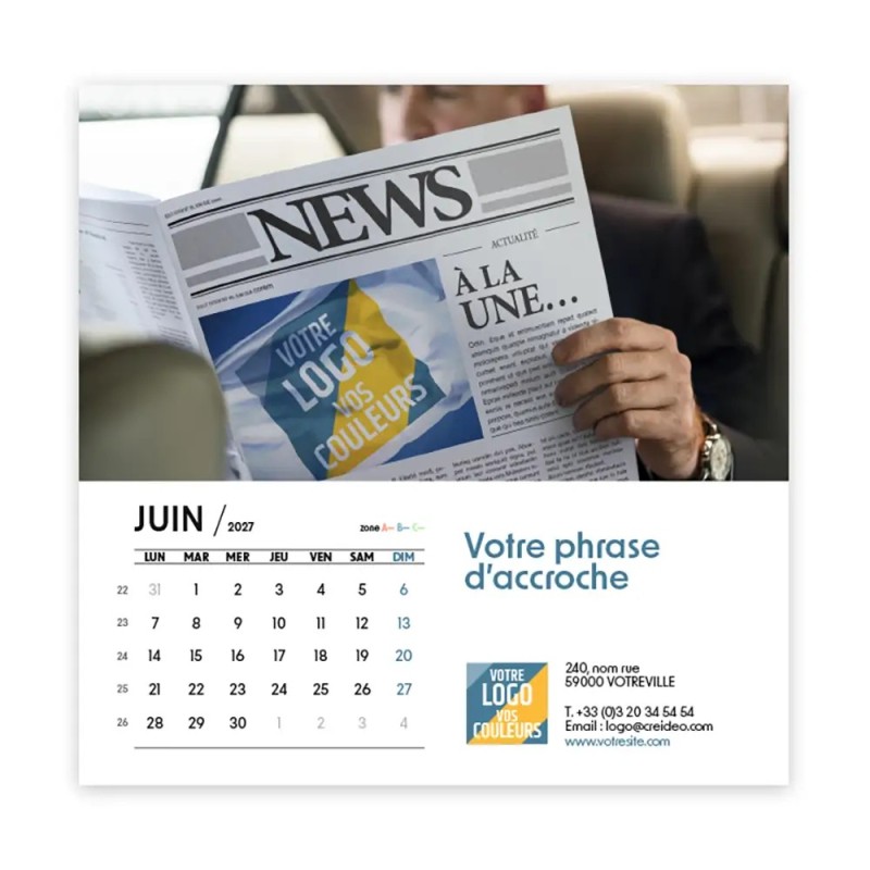 Calendrier chevalet carré (15x15 cm) personnalisé - Logo intégré Visio