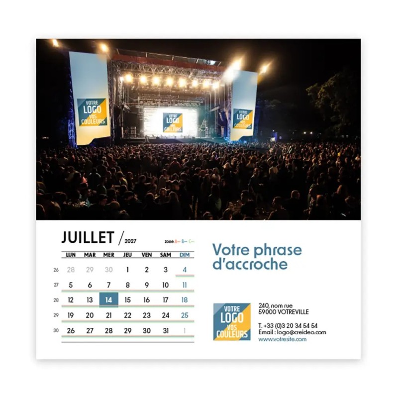 Calendrier chevalet carré (15x15 cm) personnalisé - Logo intégré Visio