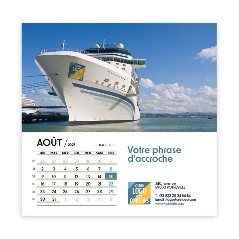 Calendrier chevalet carré (15x15 cm) personnalisé - Logo intégré Visio