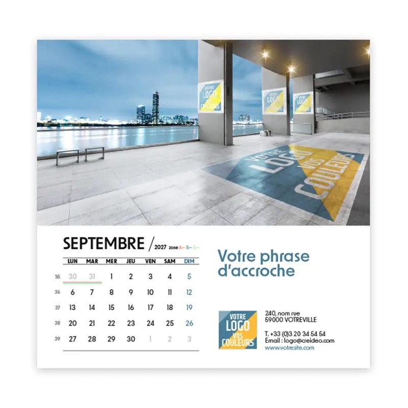 Calendrier chevalet carré (15x15 cm) personnalisé - Logo intégré Visio