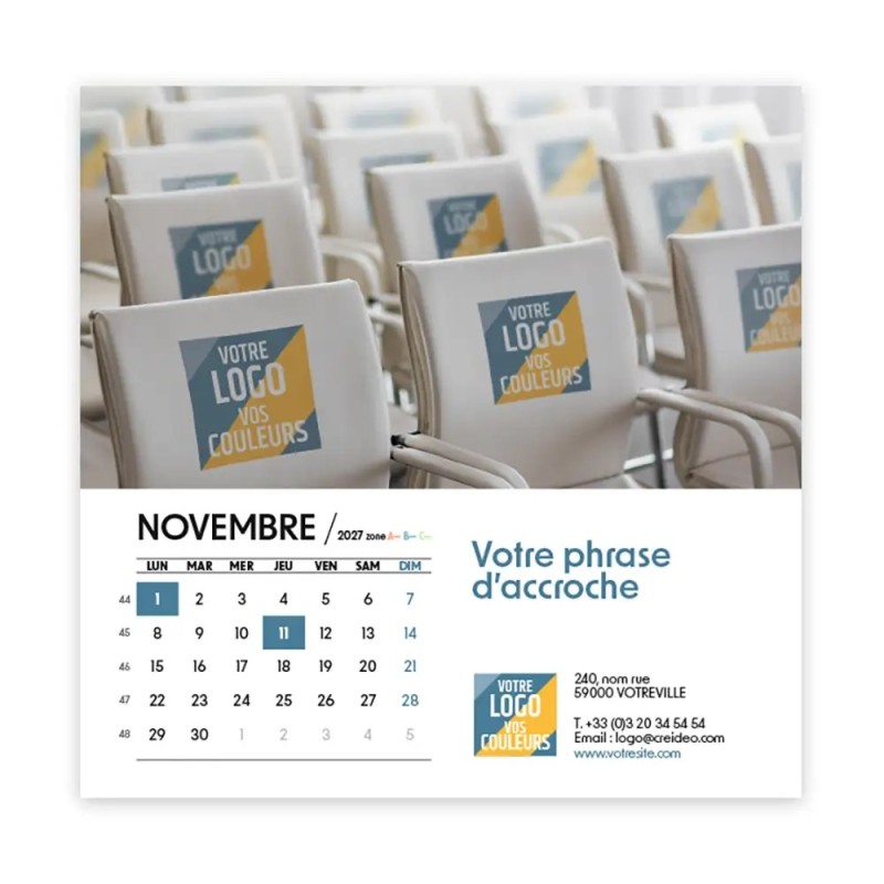 Calendrier chevalet carré (15x15 cm) personnalisé - Logo intégré Visio