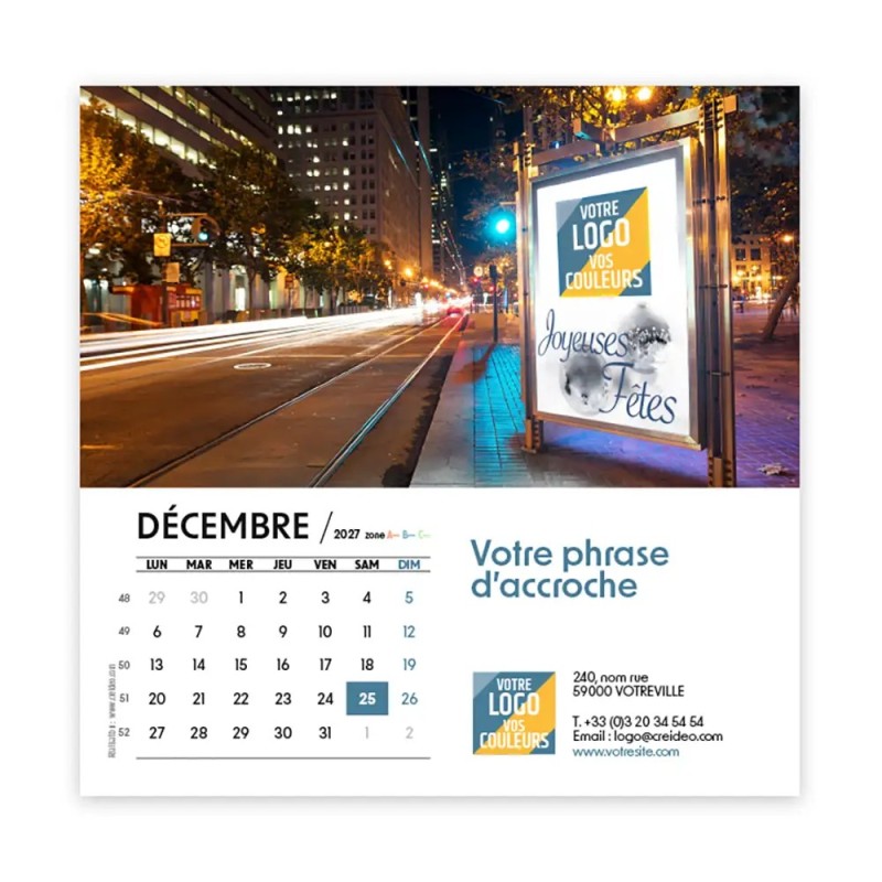 Calendrier chevalet carré (15x15 cm) personnalisé - Logo intégré Visio