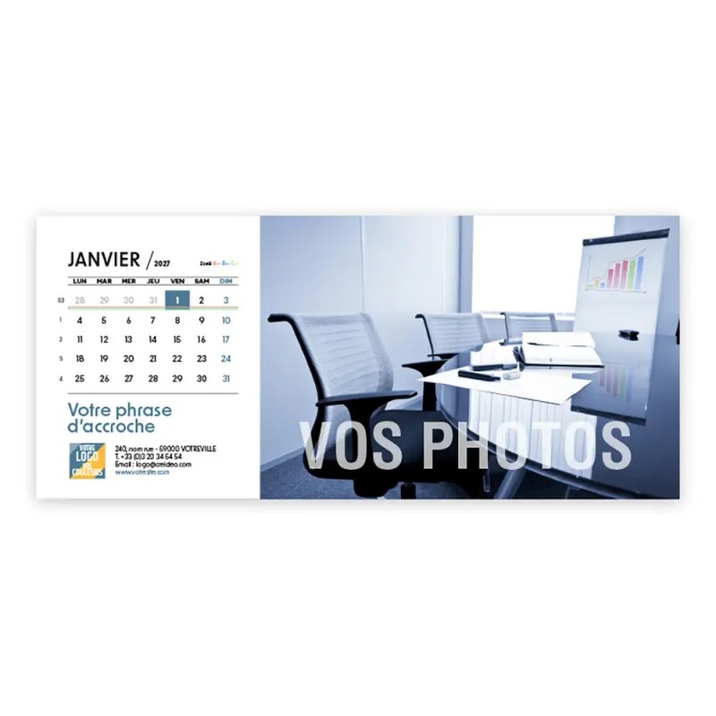 Calendrier chevalet horizontal (23x10 cm) personnalisé - Vos photos