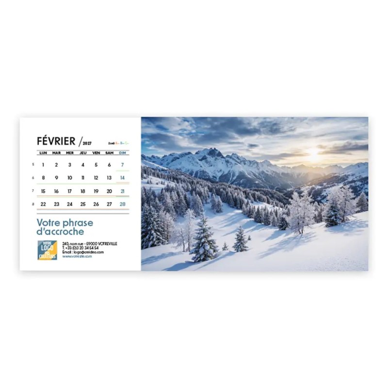 Calendrier chevalet horizontal (23x10 cm) personnalisé - Nature