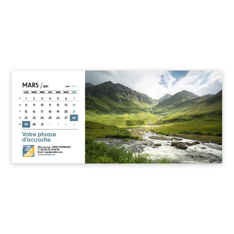Calendrier chevalet horizontal (23x10 cm) personnalisé - Nature