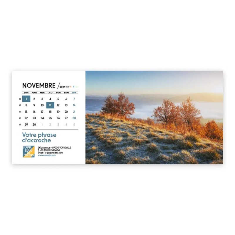 Calendrier chevalet horizontal (23x10 cm) personnalisé - Nature