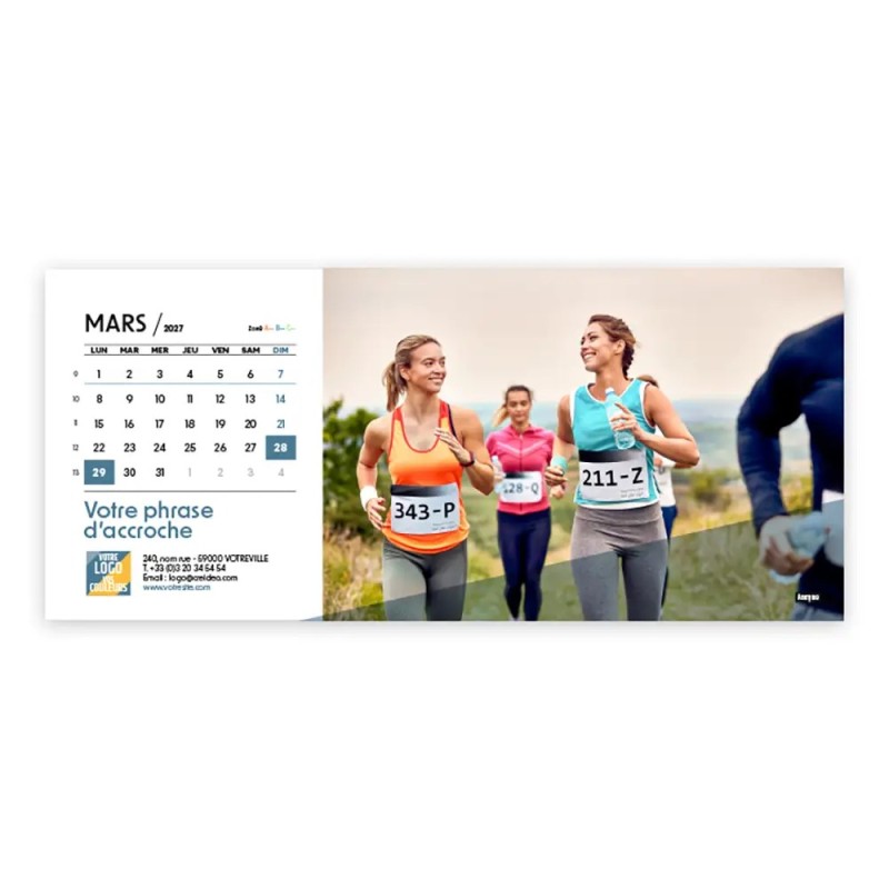 Calendrier chevalet horizontal (23x10 cm) personnalisé - Citations sport