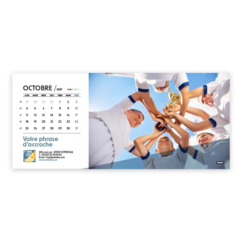 Calendrier chevalet horizontal (23x10 cm) personnalisé - Citations sport