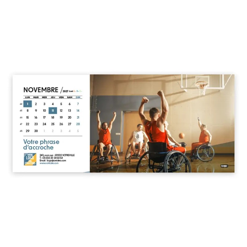Calendrier chevalet horizontal (23x10 cm) personnalisé - Citations sport