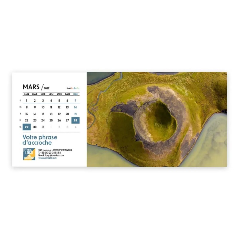 Calendrier chevalet horizontal (23x10 cm) personnalisé - Vue du ciel